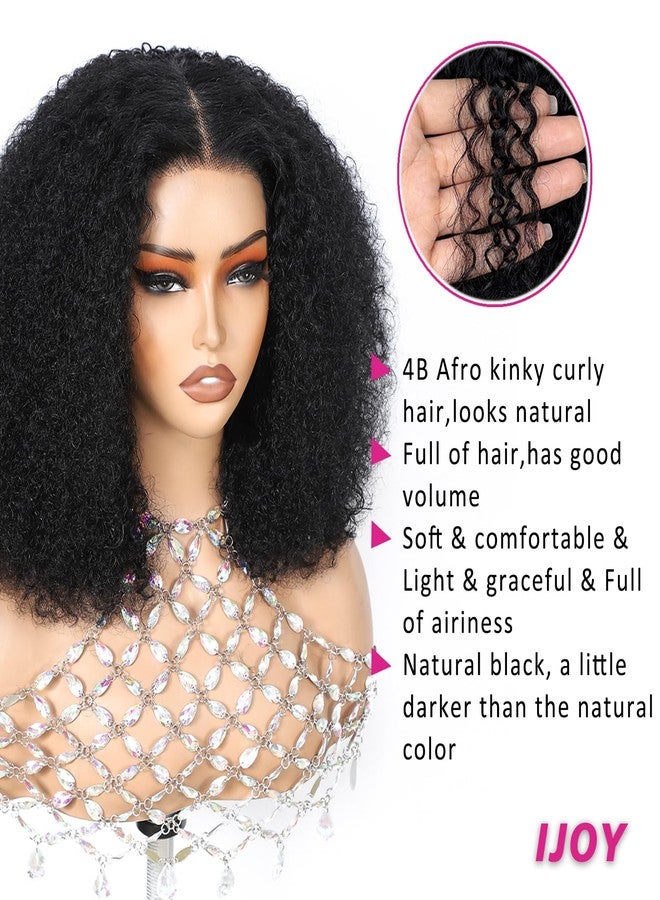 ijoy Natural Black Kinky Curly Wig Human Hair 16 Inch 13x4 Lace Front Wigs 180 Density, Full and Thick Afro Curly Wigs for Black Women Brazilian Virgin Hair Bob Frontal Wig Natural Black Afro kinky - Image 2